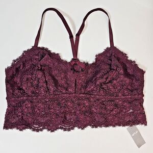 Aerie Dark Lace Bralette Bra Large Burgandy Floral Wireless NWT Romantic Cottage